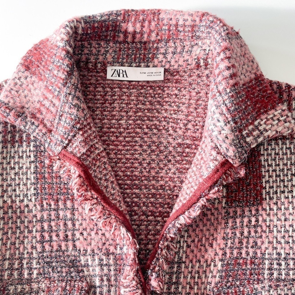 Zara Tweed Patchwork Belted Jacket - Picture 7 of 15